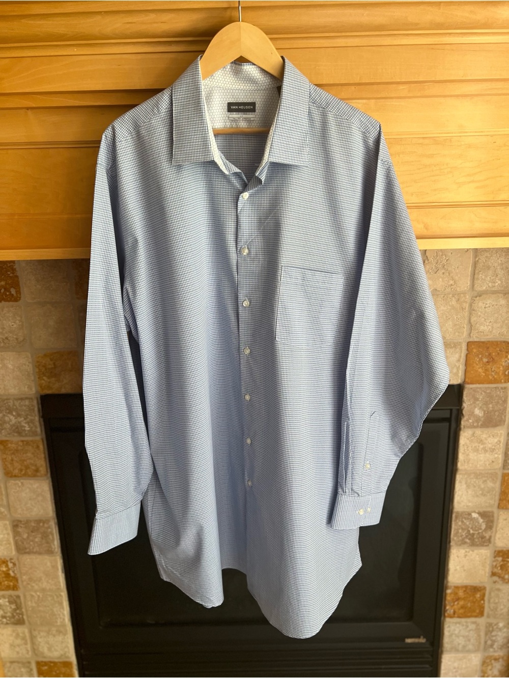 Van Heusen Air Tall Fit Stretch Men's Light Blue Micro-Check Dress Shirt